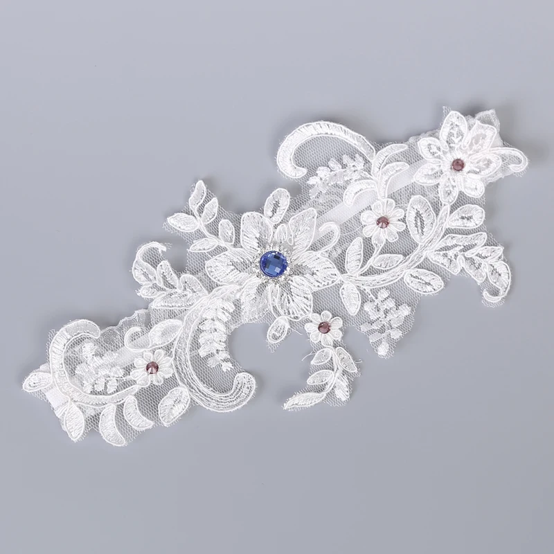 Свадебные синие подвязки Стразы белые цветочные сексуальные для женщин/невесты