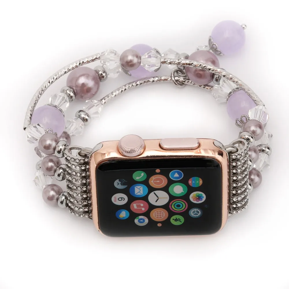 Модные ювелирные изделия жемчужный агатовый ремешок для Apple Watch серии 5 4 3 2 1 браслет для iWatch ювелирные часы ремешок 38 40 мм 42 44 мм