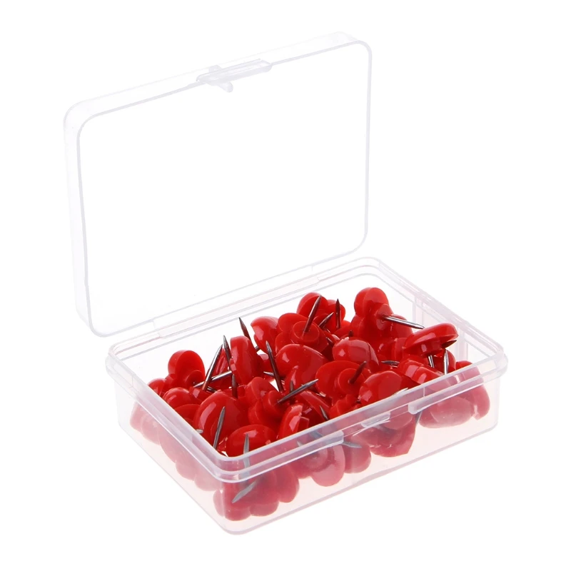 

50 Pcs Heart Shape Plastic Quality Colored Push Pins Thumbtacks Office School