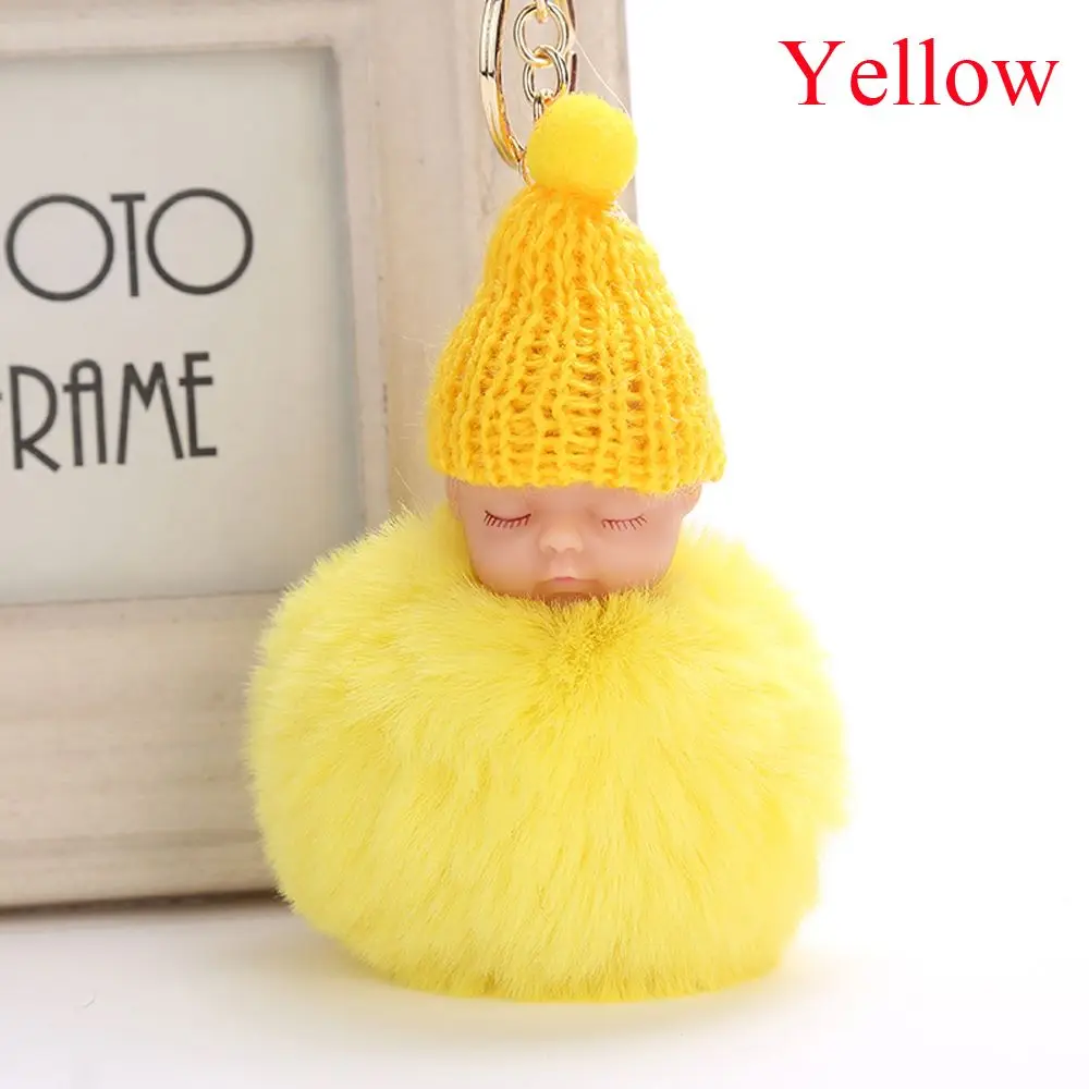yellow Милый спальный детский Кукольный помпон из искусственного меха кролика, брелок для ключей, плюшевая игрушка, подвеска, пушистый меховой брелок, сумка для ключей, подвесная Детская плюшевая игрушка - Цвет: yellow