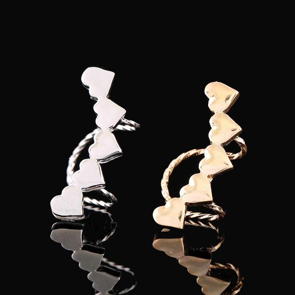 ZLDYOU Модные женские подарочные Ушные Манжеты Позолоченные посеребренные 5 сердец