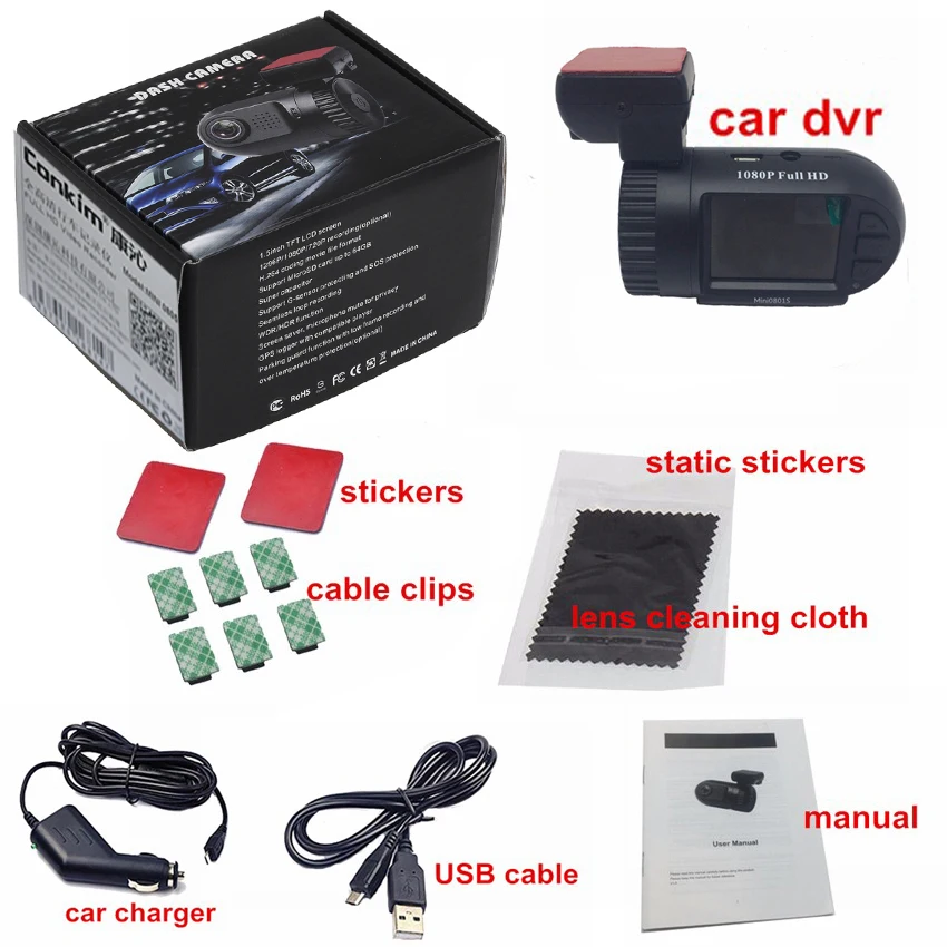 Conkim DVR/Dash камеры MINI 0801S 1080P 30FPS супер конденсатор WDR защита от низкого напряжения