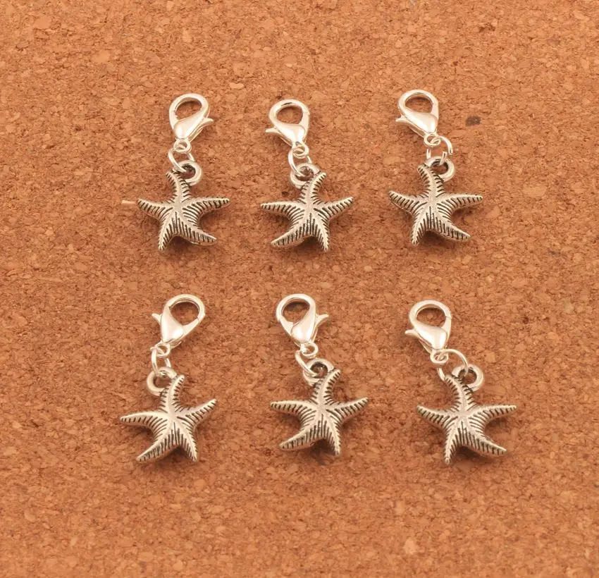

100pcs 14.1X29.8mm zinc alloy Bronze Cute Starfish Sea Star Animal Clasp European Lobster Trigger Clip On Charm Beads C014
