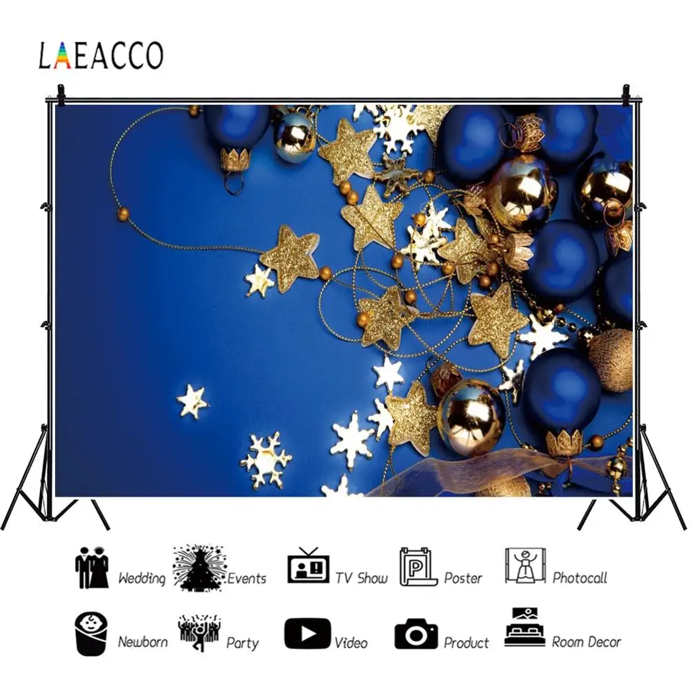 Laeacco голубой сплошной цвет Рождественский шар звезда снежинка фон для фотосъемки