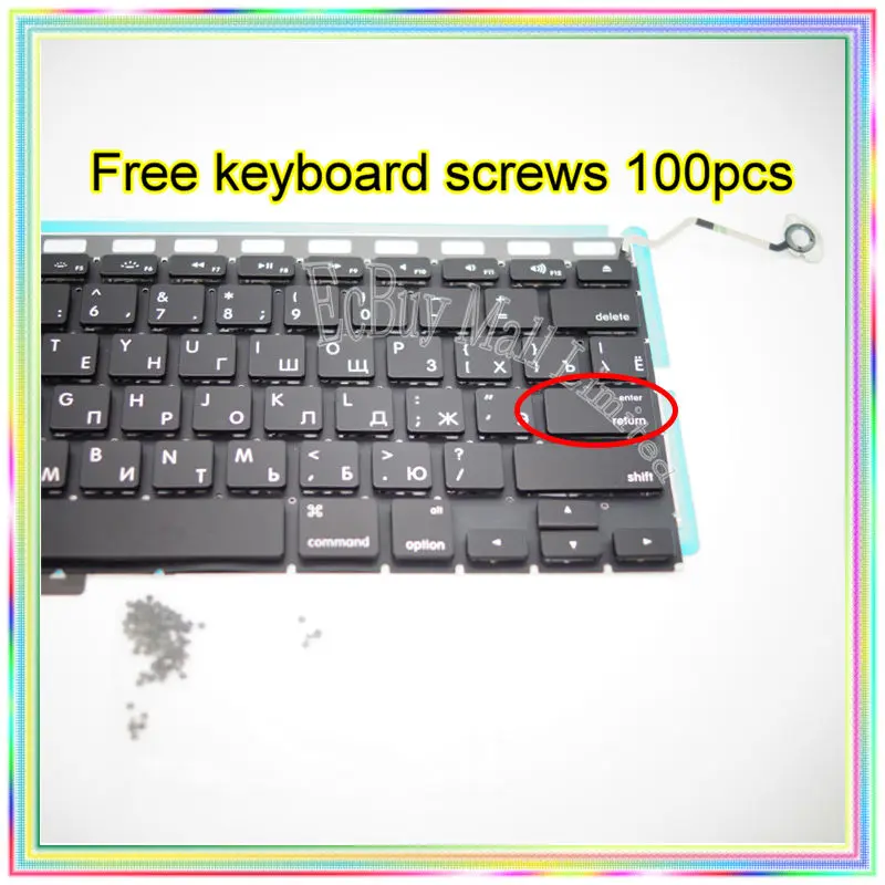 Brand New Small Enter RS Russian keyboard+Backlight Backlit+100pcs keyboard screws For MacBook Pro 17.1&quot A1297 2009-2012 Years |