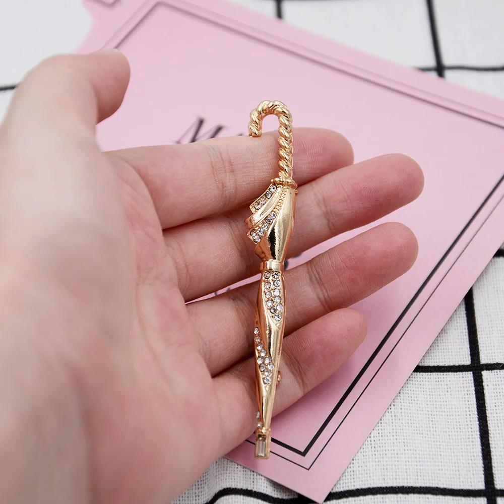 Женская брошь в форме зонтика металлическая простом стиле стразы со стразами