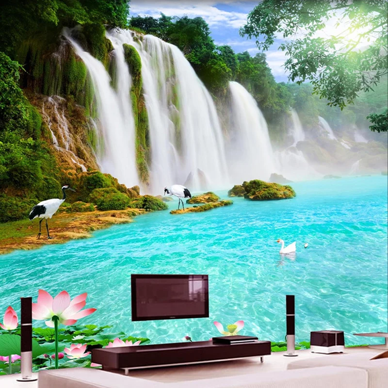 3D обои водопады Лотос озеро пейзаж фотообои настенные стикеры ванная комната ПВХ водонепроницаемый фон настенная живопись наклейка s
