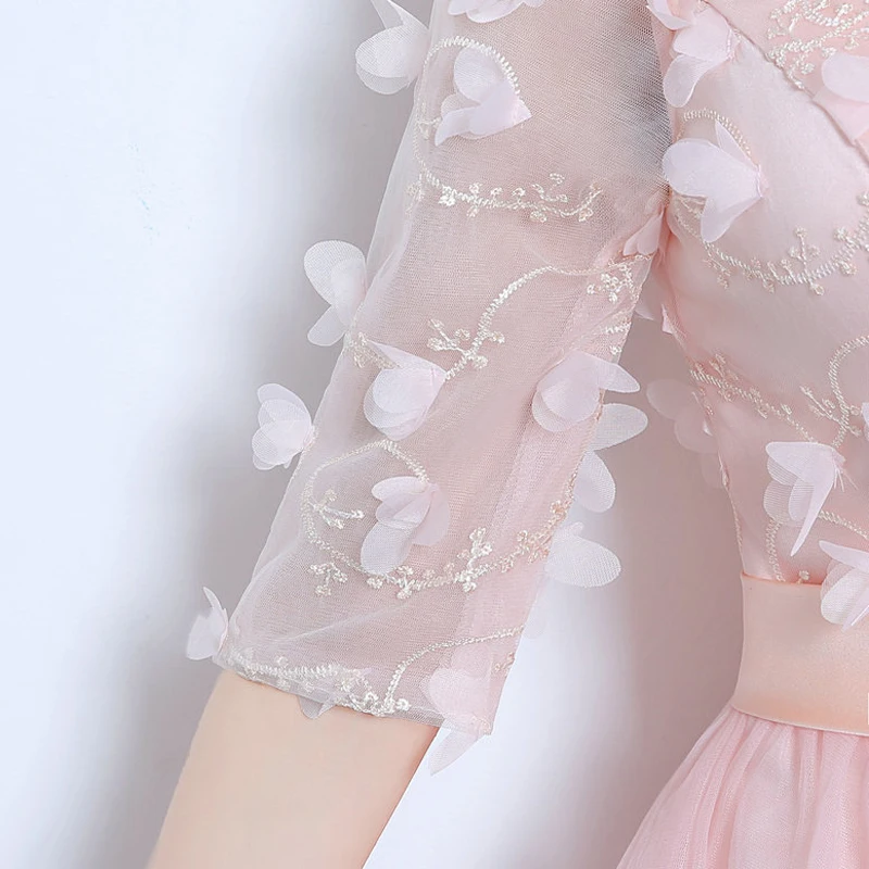 WB662 Short Homecoming Dresses Prett Girls Birthday Party Graduation Prom Gown Floral Lace Half Sleeve Pink Dress | Свадьбы и