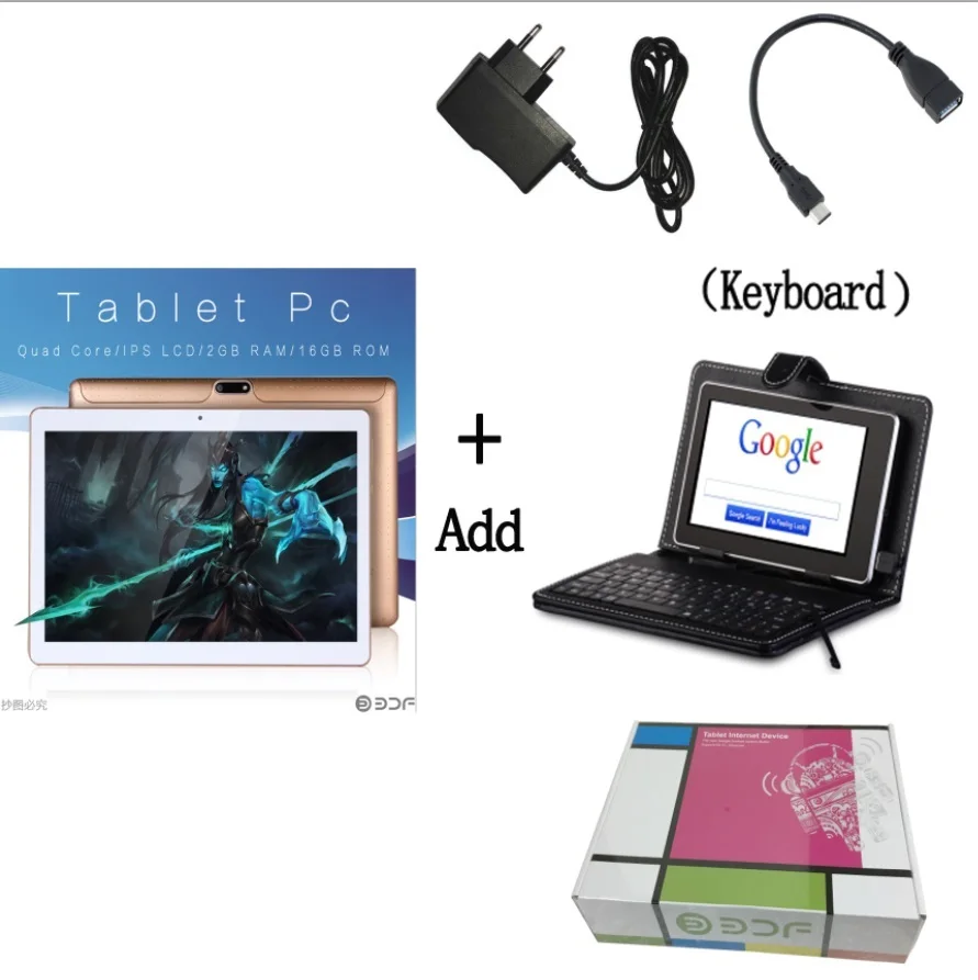 Add Keyboard 3G, с функцией звонка, 10 дюймов, Android 6,0, четырехъядерный процессор, планшеты, WiFi, Bluetooth, 2G+ 16G, Android, планшетный ПК, 7, 8, 9, 10,1, ноутбук - Комплект: Add Keyboard
