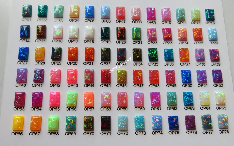 

Synthetic Opal Color Chart with 78 pcs 5x7mm Rectangle Cabochon Opal Stone Opal Color Chart for 78 Colors
