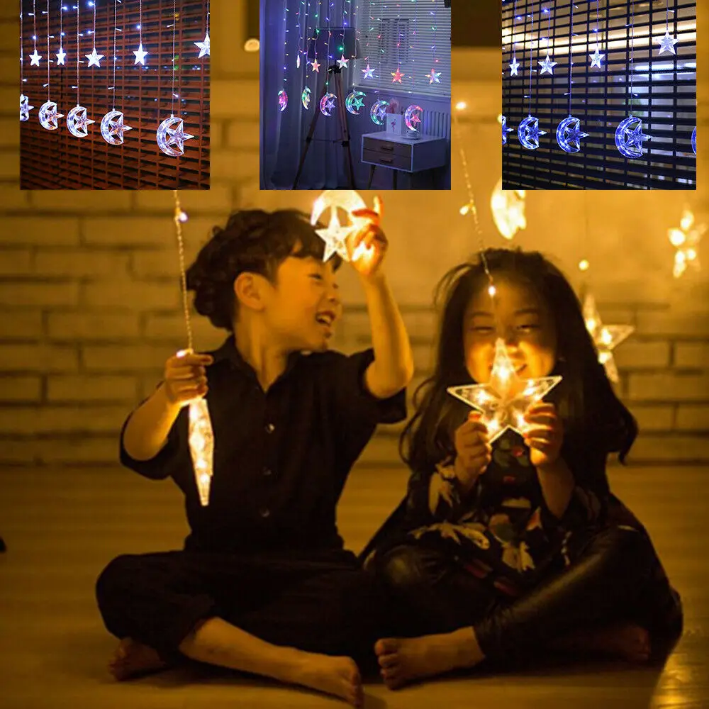 

Праздничный светильник s, звезда, луна, светодиод, 3,5 м, романтическая Гирлянда-занавеска, теплый eu220 в, Рождественская гирлянда, светильник д...