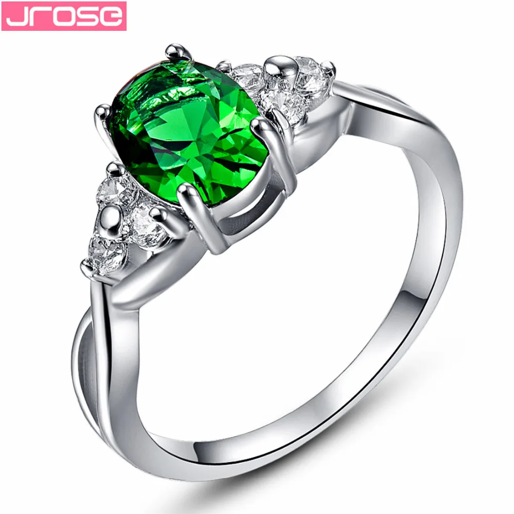 

JROSE Wedding Oval Cut Gorgeous Green Pink Red Cubic Zirconia Silver White goldplated Ring Size 6 7 8 9 10 Jewelry For Women