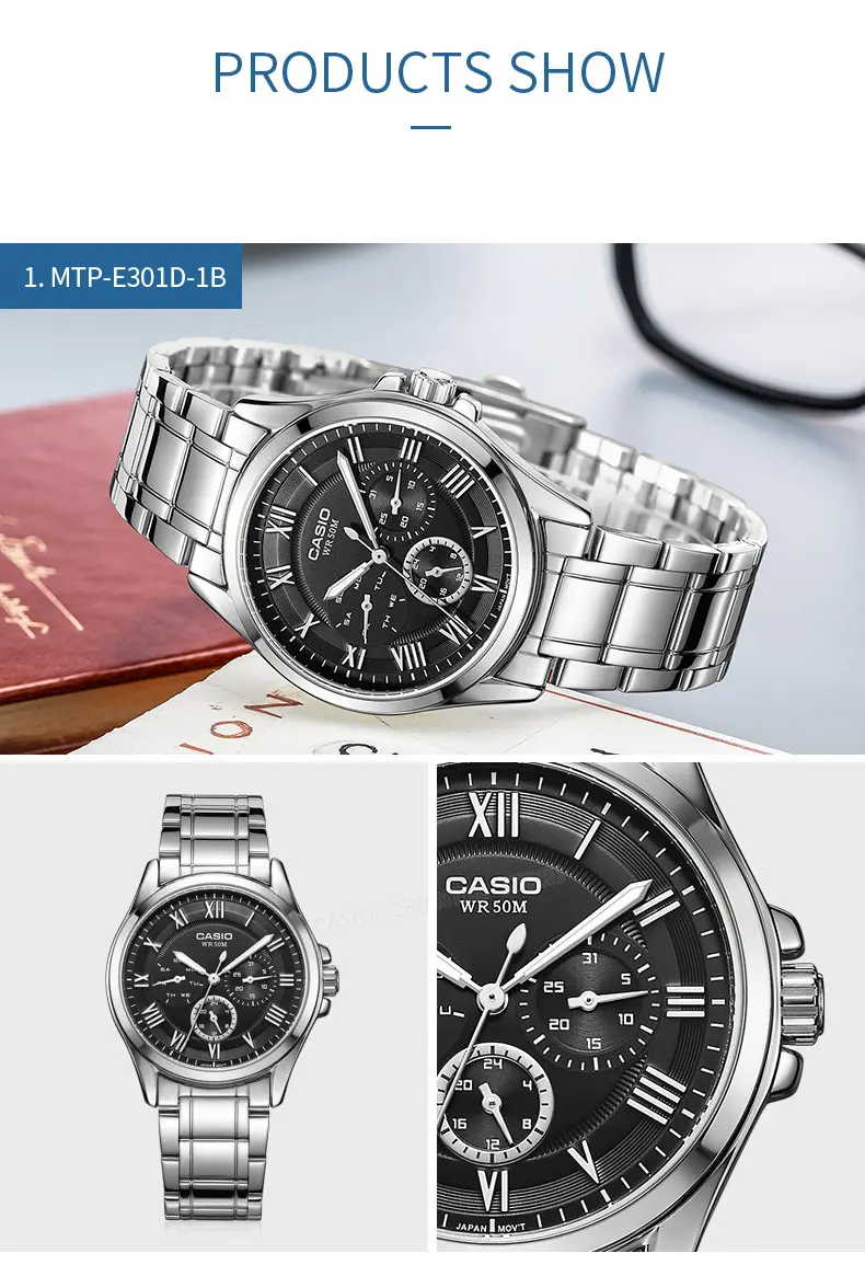 CASIO Часы Для мужчин S Роскошные модные Повседневное часы Для Мужчин's Повседневные часы платье Наручные часы Сталь кварц-часы Reloj MTP-E301L-1B