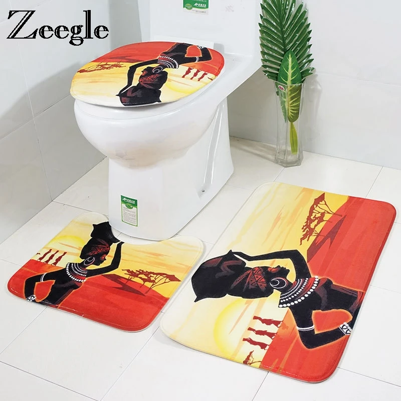 

Zeegle African Woman Pattern Carpet Bathroom Memroy Foam 3pcs Bathroom Mat Anti-slip Floor Mat Bath Rugs Absorbent Bath Mat