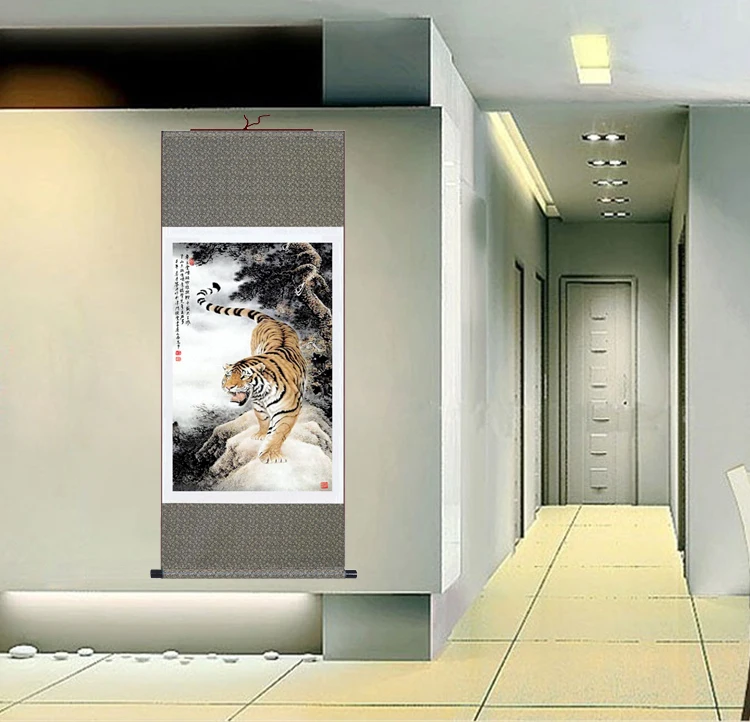 Искусственная большая Настенная картина тигр китайская живопись шелковый