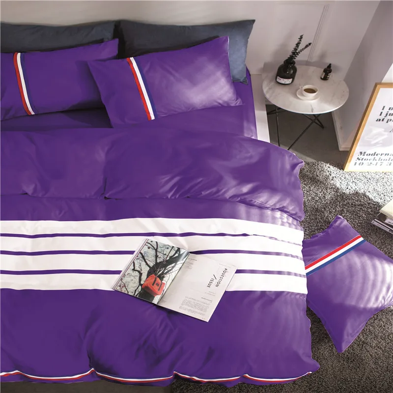 Домашний текстиль фиолетовый цвет полоса свежей Стиль Queen Размеры Постельное