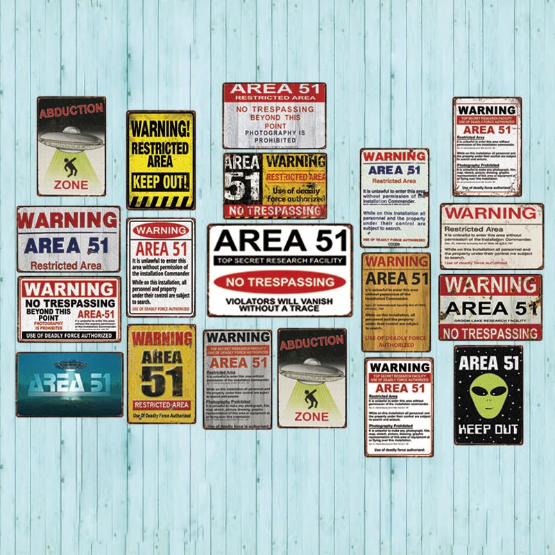 

Warninng Area 51 Restricted Area Metal Signs Plaque Metal Vintage Wall Home Art Bar Cafe Shop Decor Cuadros DU-2849