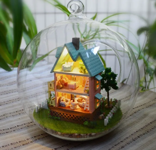 

3 шт. миниатюрный стеклянный Кукольный домик для виллы «сделай сам», миниатюрный домашний стеклянный шар, ручной Кукольный дом со светодиод...