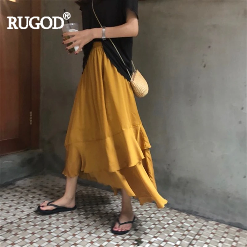 Женская шифоновая Асимметричная юбка RUGOD однотонная длинная с оборками