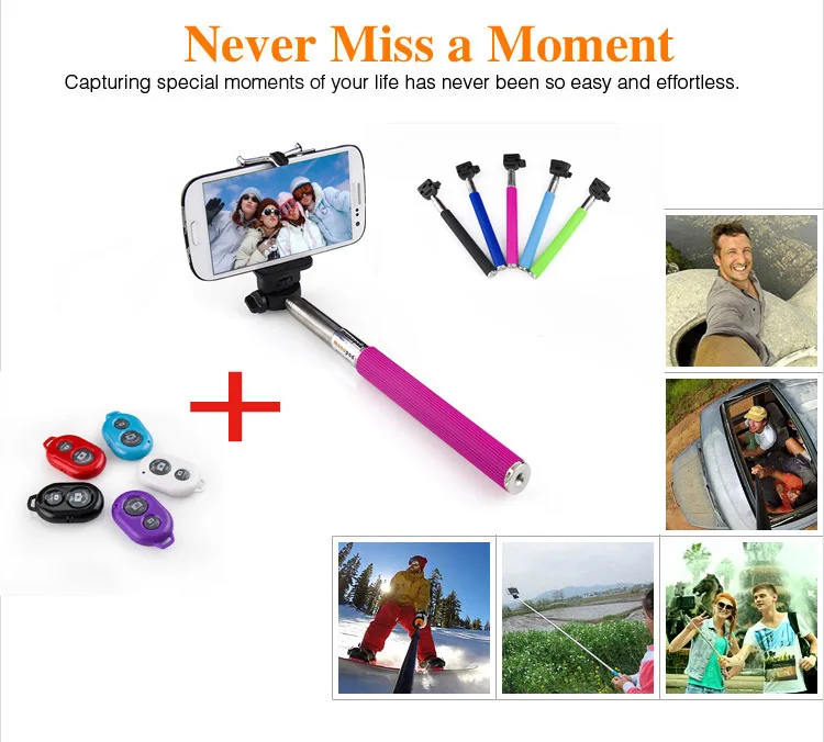 100% original Extendable Self Selfie Stick Handheld Monopod+Clip Holder+Bluetooth Shutter Remote Controller for iPhone Samsung | Мобильные