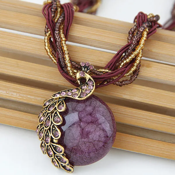 Kymyad Ethnic Jewelry Bohemian Women Beads Natural Stone Peacock Pendant Necklace Bijoux Multilayer Chain Turkish | Украшения и