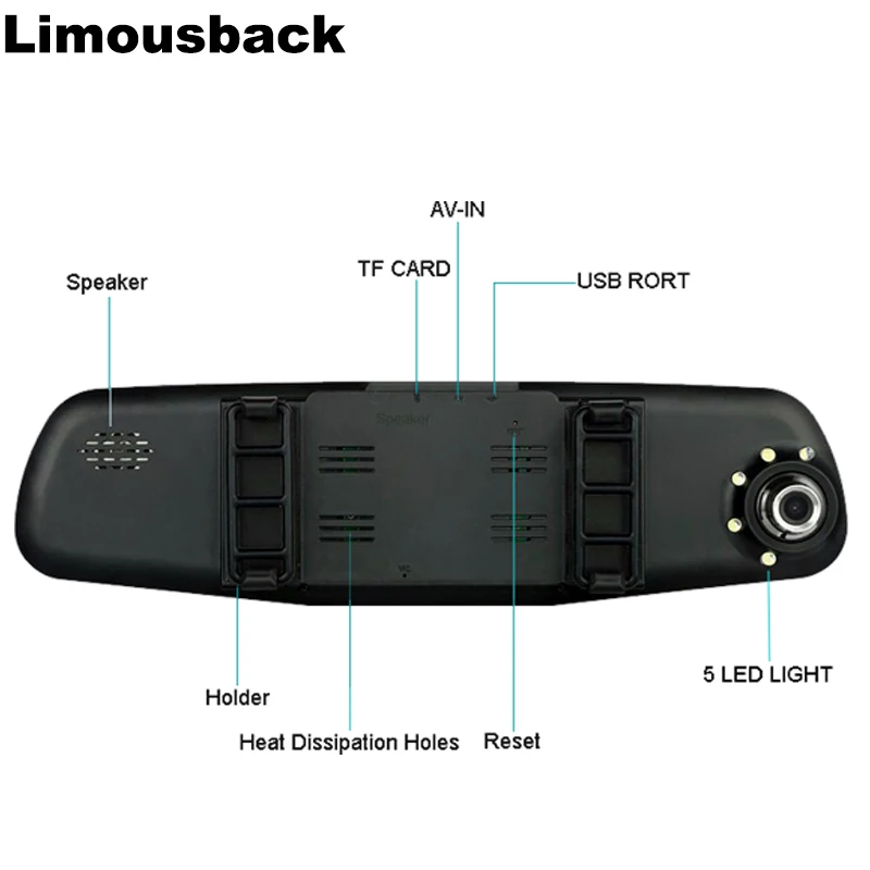 Автомобильный видеорегистратор Limousback FHD 1080P 4 3 дюйма зеркало заднего вида с