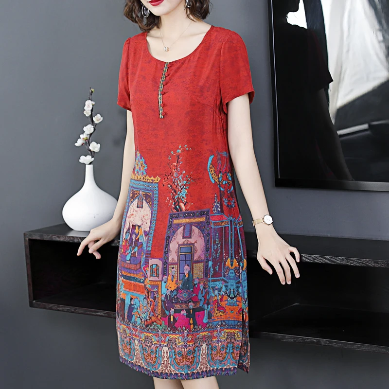 Красный 100% тутового натурального шелка платье женское плюс размер элегантный