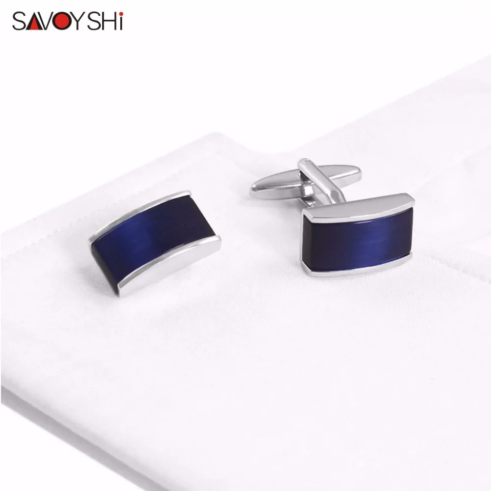 SAVOYSHI роскошные квадратные запонки для мужчин, высокое качество, запонки для рубашки, пуговицы, голубой камень кошачий глаз, запонки, свадебный подарок, ювелирные изделия