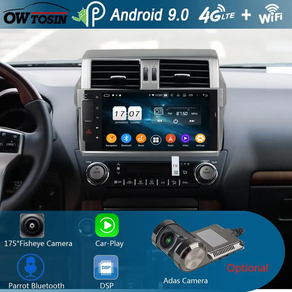 10," ips Android 9,0 8 Core 4G+ 64G Автомобильный мультимедийный dvd-плеер для Toyota Prado LC150 150 Land Cruiser 2013- DSP CarPlay радио