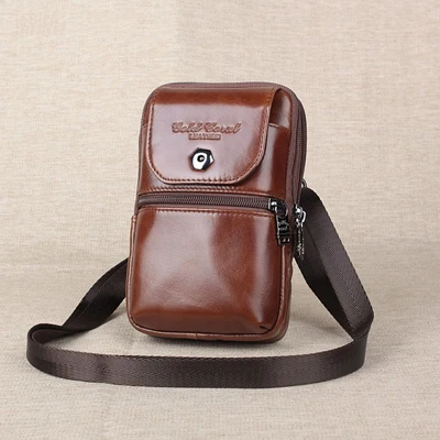 two zipper brown Натуральная кожа, маленькая сумка на плечо, поясная сумка, Мужские поясные сумки, сумка для телефона, дорожная мужская сумка-мессенджер, кошелек для монет, кошельки, сумки - Цвет: two zipper brown