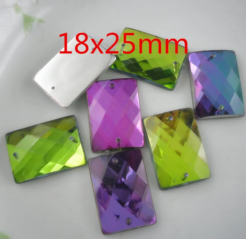 bottom hole lots faceted rectangle colorful acrylic crystal silver flat back Rhinestones clothing applique sew 20pcs/bag JF C | Дом и сад