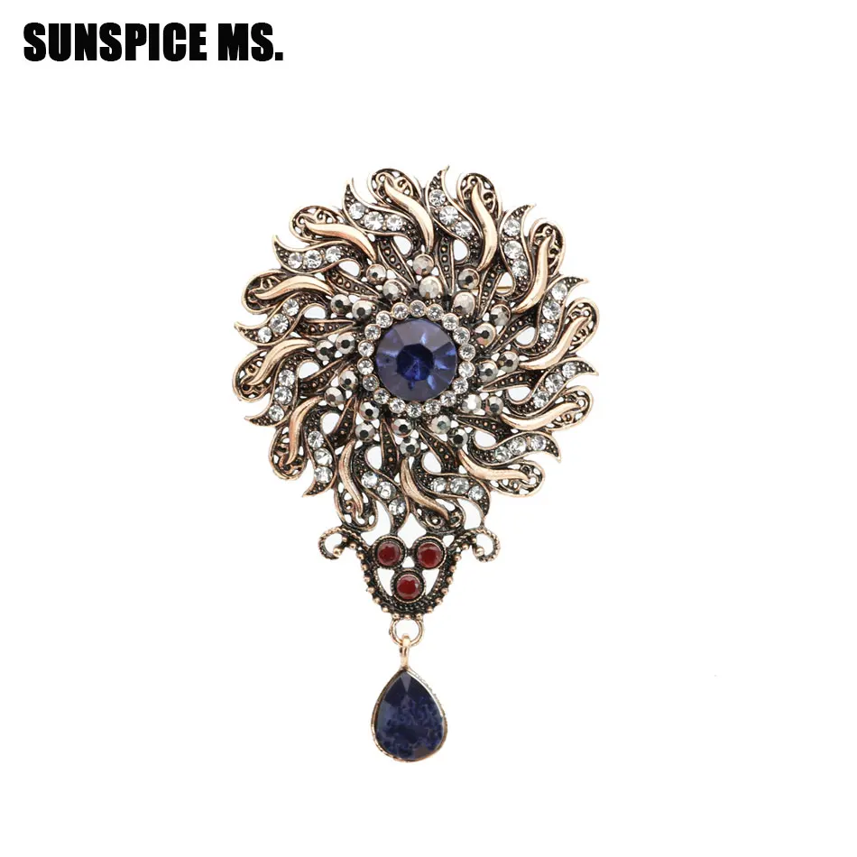 Esmaltes женский Water Drop Смолы булавки брошь ретро золотой круглый красочные камень