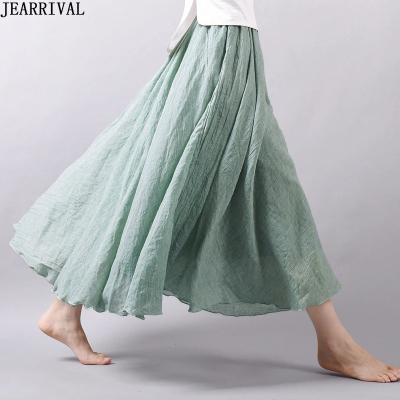Женская льняная длинная юбка с высокой талией однотонные богемные повседневные