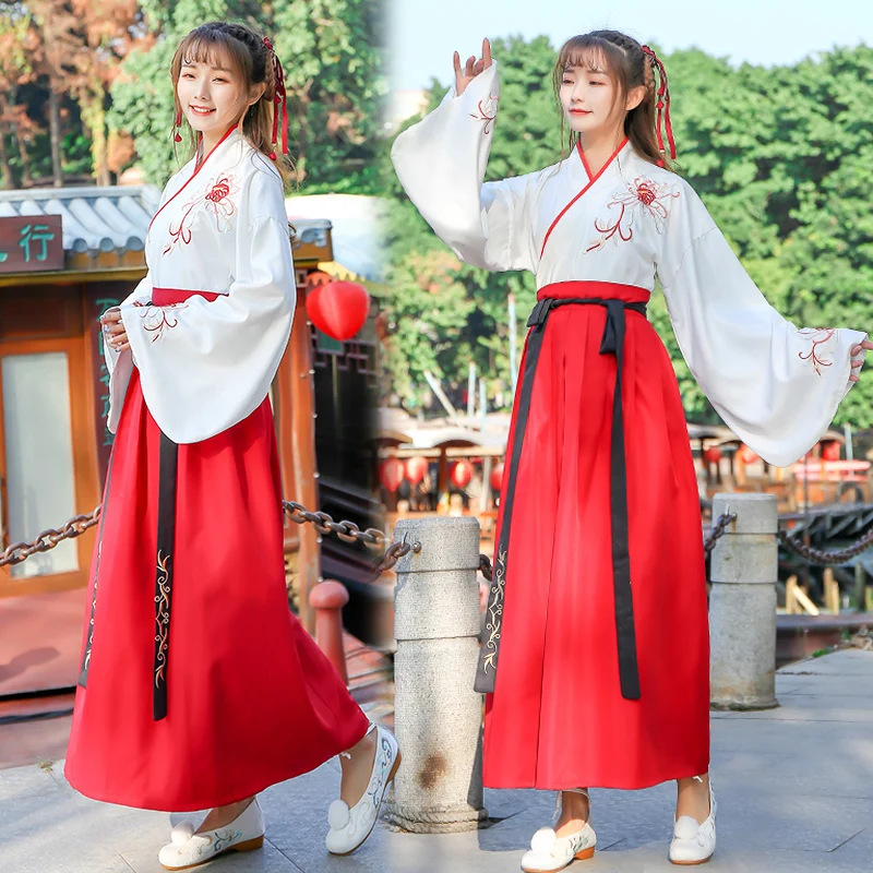 Платье ханьфу традиционный китайский костюм с длинными рукавами вышивка в