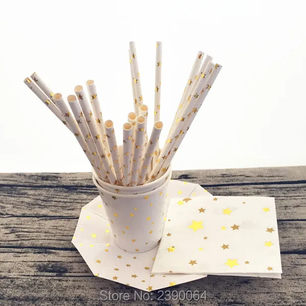 Бесплатная доставка 16 комплектов Золотая фольга звезда одноразовая посуда