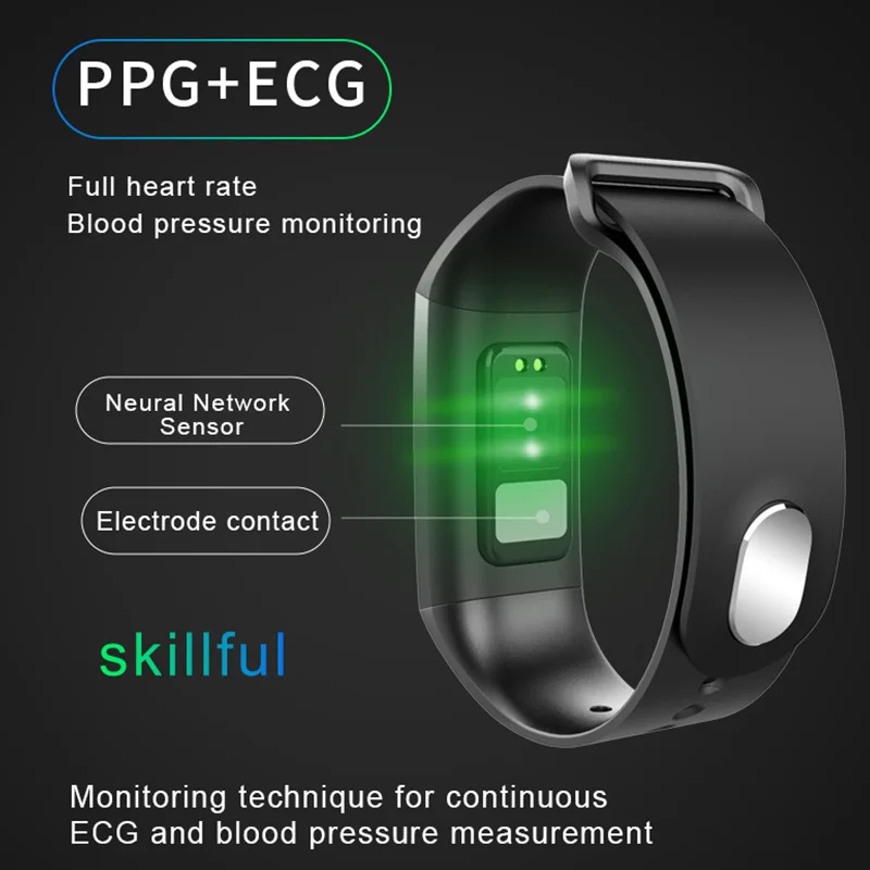 PPG+ECG Blood Pressure oxygen Heart Rate Tracker Smart Sport Watch Bracelet ip67 waterproof pk z03 n58 smart watch band | Электроника