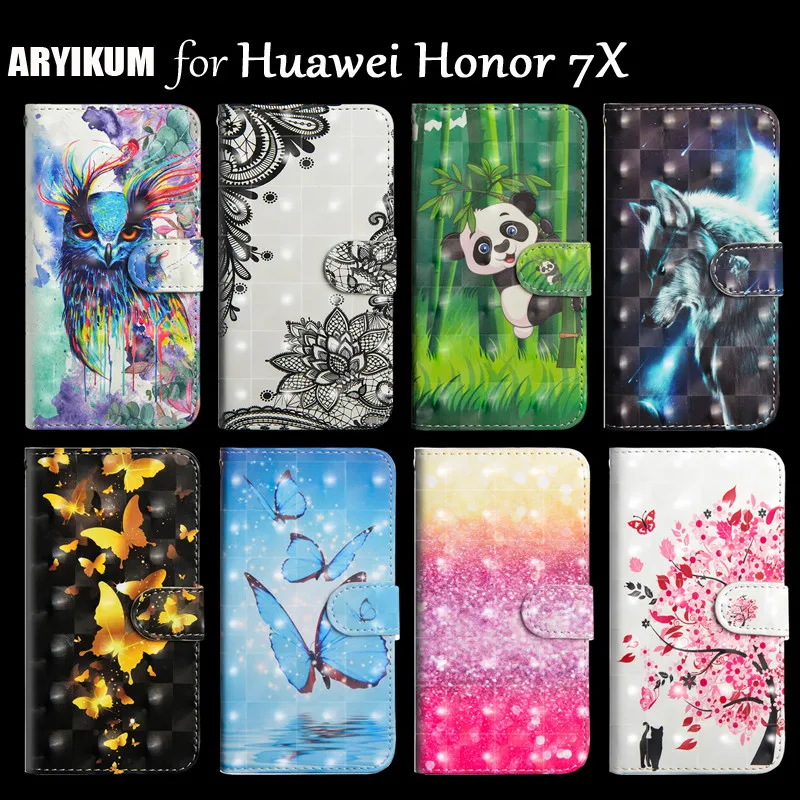 Кожаные чехлы для телефонов Huawei Honor 7X чехол Honor7x роскошный флип с подставкой