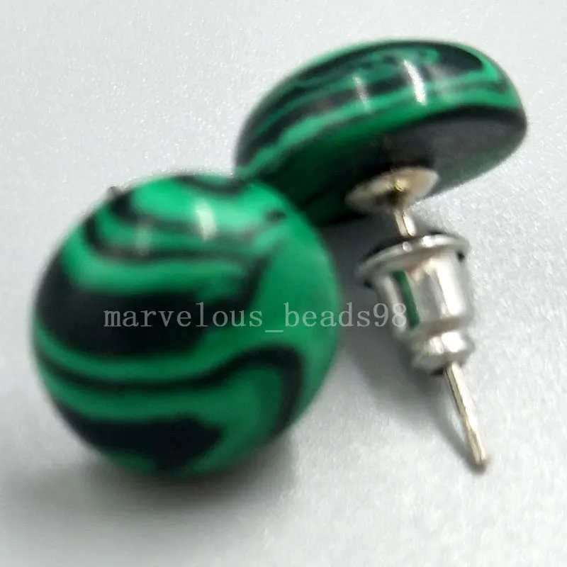 

Free shipping Fashion Jewelry Malachite Round Art Women Men Stud Earrings MC5227