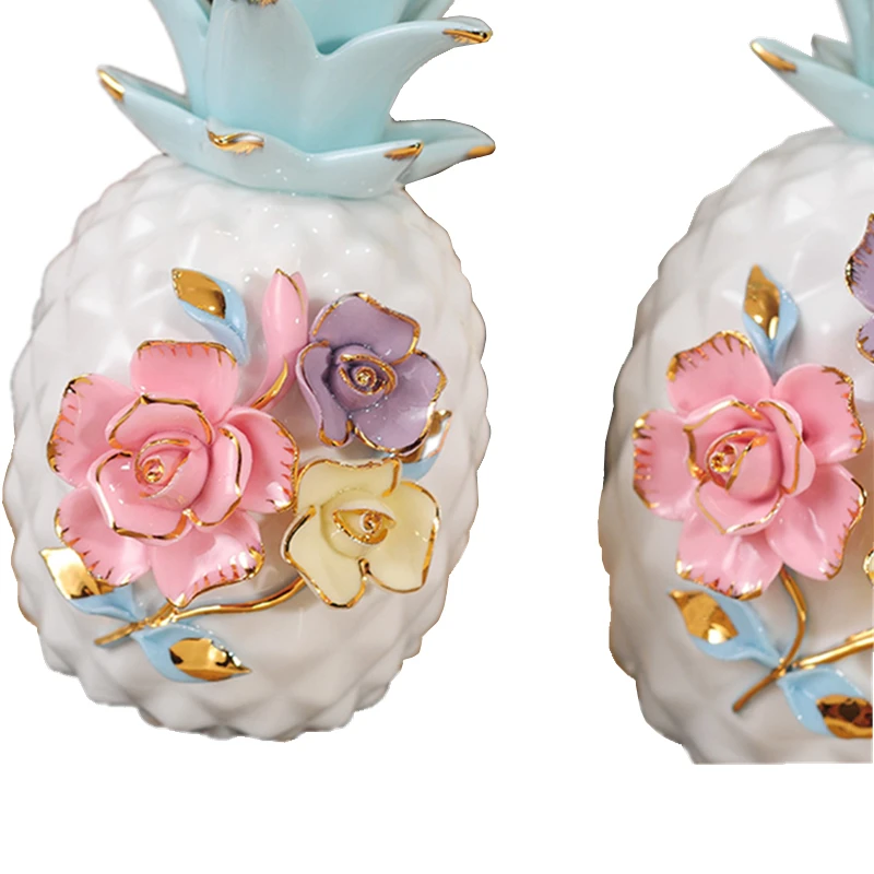 VILEAD 10'' 8.8'' 2 Size Colorful Mosaic Flower Ceramic Pineapple Miniatures Figurines Fruit Crafts for New Year Home Decoracion |