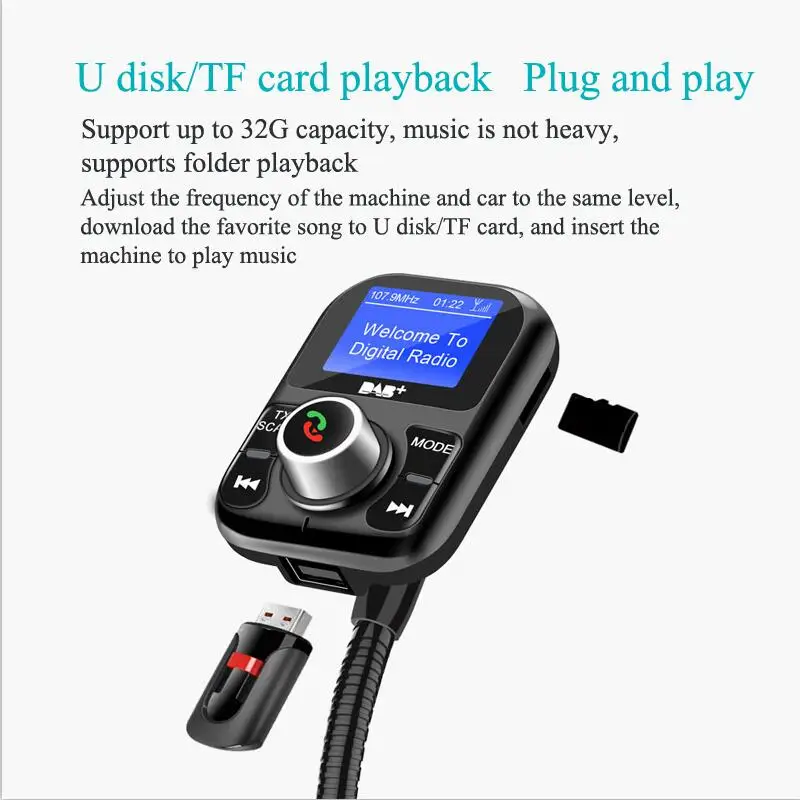JaJaBor автомобильное DAB цифровое радио в автомобиле с fm-передатчиком Bluetooth Handsfree Kit цифровое аудио вещание поддержка воспроизведения папки