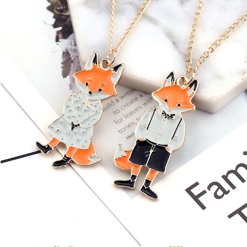 DIY симпатичное животное ожерелье подвеска кавайи мультфильм Mr. Fox Miss. Fox чокер Золотая цепь унисекс любовник ожерелье s& Кулоны Прямая поставка