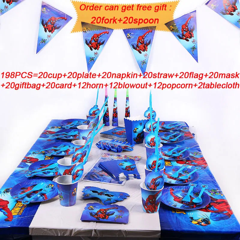 zuhe-198pcs 109/198 шт. Человек-паук вечерние бумажные чашки тарелки шляпы украшение в виде флага день рождения, Человек-паук вечерние принадлежности набор Детская Игрушка В ванную - Цвет: zuhe-198pcs
