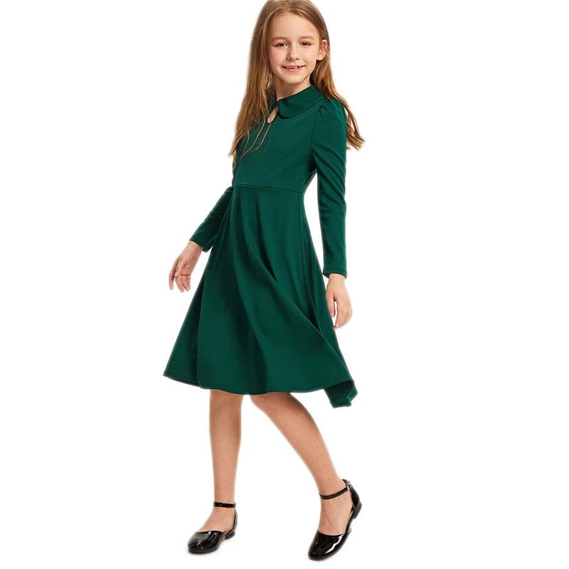 SHEIN Kiddie/красное однотонное расклешенное платье с оборками, трапециевидной формы, с поясом, летнее праздничное платье, рукав-волан, с пуговицами на спине, платья-миди для девочек