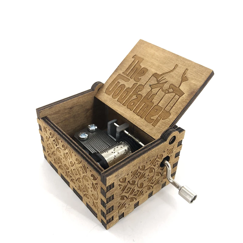 Деревянная музыкальная шкатулка с рукояткой Godfather|crank music box|hand crank boxmusic box wooden |