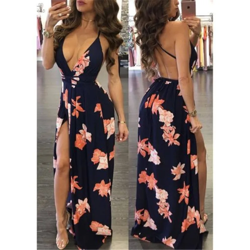 Чешские каникулы 2017 Для женщин глубоко Vneck длинным платье с цветочным принтом