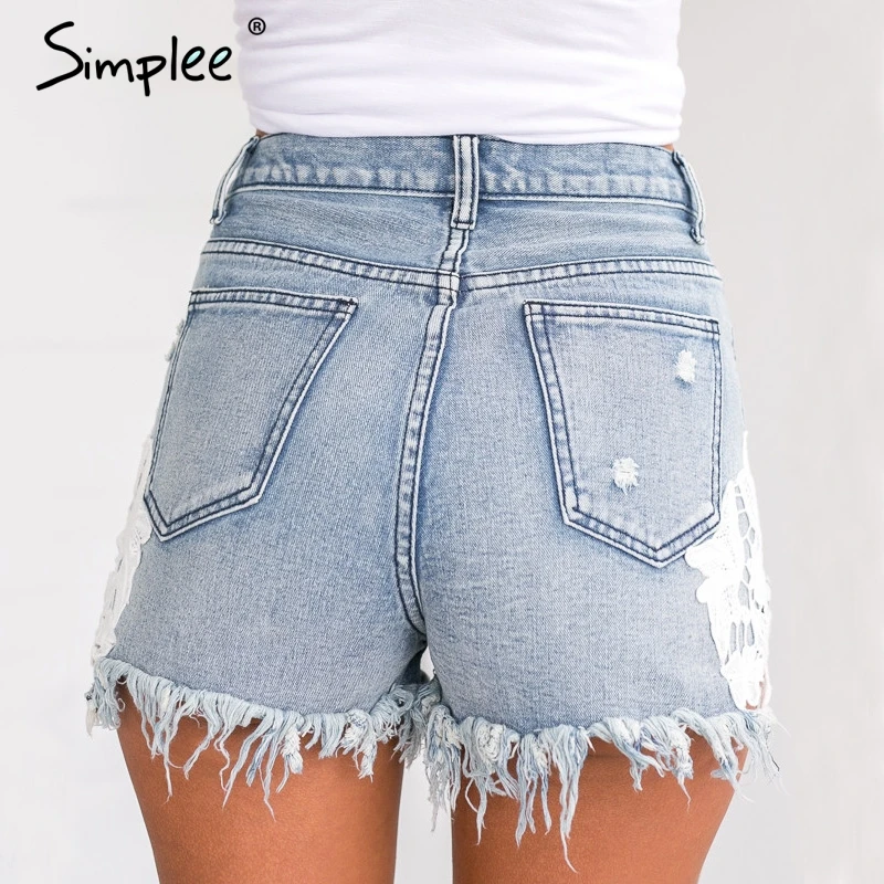 Simplee 2018 рваные женские шорты с карманами летние повседневные джинсовые винтажные