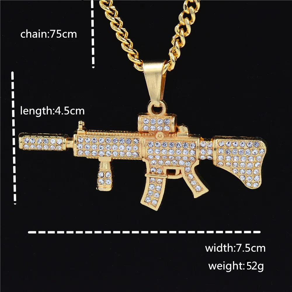 Ожерелье с подвеской Uodesign в стиле хип хоп bling стразы M4 форме карбина длиной 75
