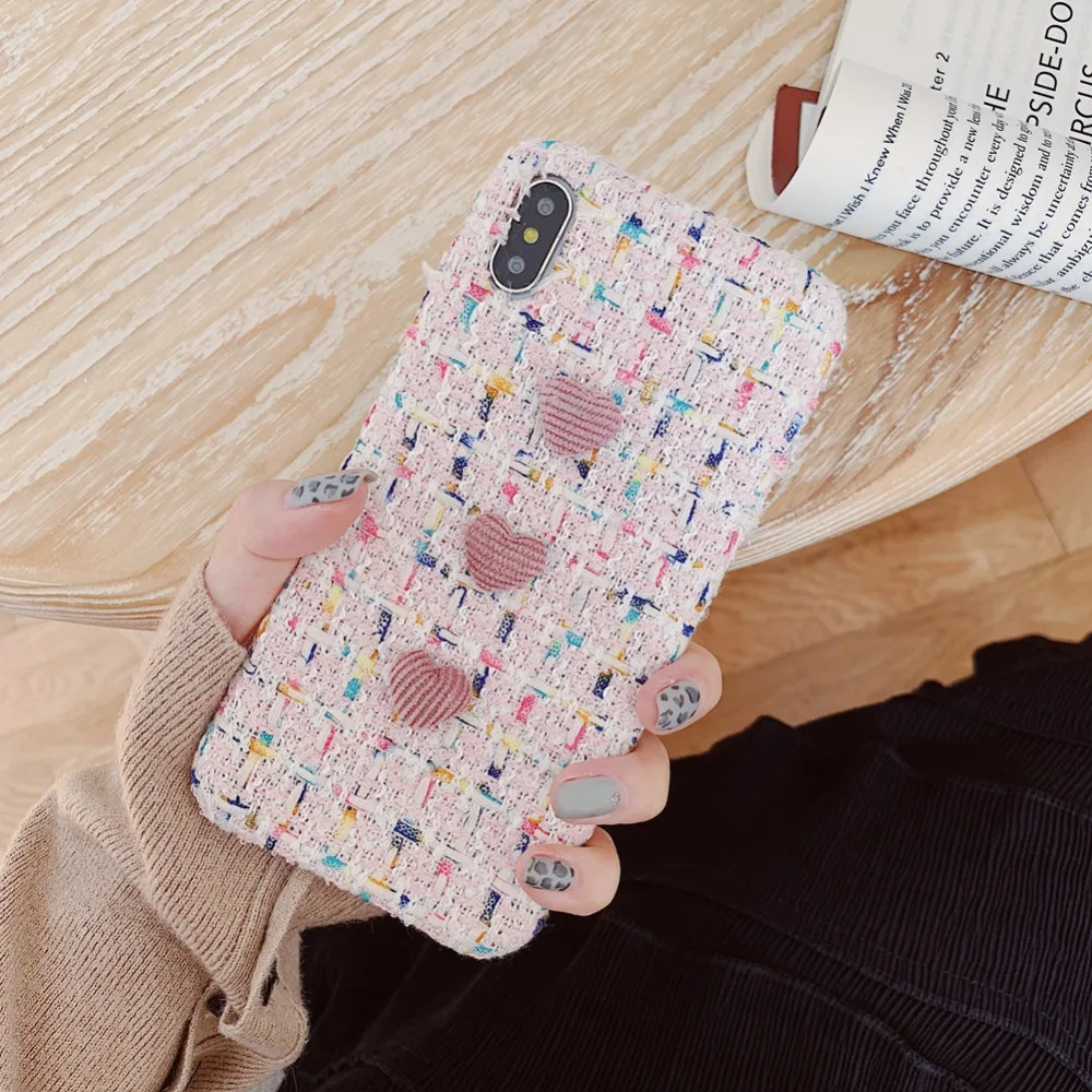 Fashion Woven Phone Case For iphone 6 6s 7plus 8 plus cover for X Xs max Xr love heart back pink/black/white capa |