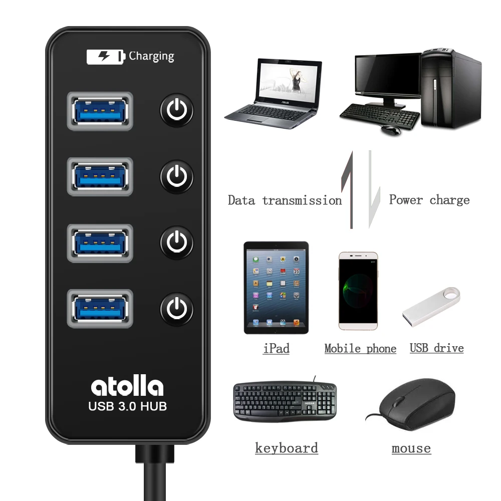 Usb концентратор atolla 4 портовый SuperSpeed USB 3 0 usb разветвитель с 1 портом для зарядки и