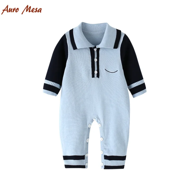 2018 весенний вязаный комбинезон для мальчиков 100% хлопок синий джемпер с длинными